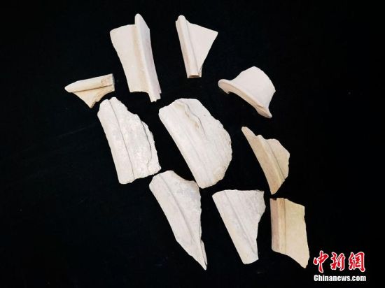 圖為靜寧縣賈河鄉(xiāng)竇坪村出土的彩陶片、紅陶片。 夏劍鋒 攝