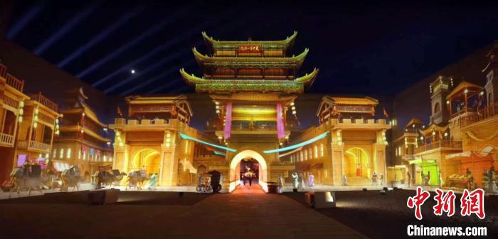 2024年7月15日，甘肅嘉峪關(guān)開啟“夜游”模式。圖為夜游燈光劇《天下嘉峪關(guān)》光影效果。(甘肅嘉峪關(guān)關(guān)城景區(qū)供圖)